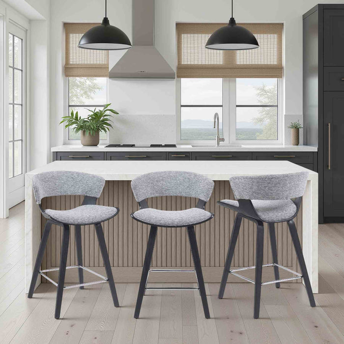 Jagger Modern Counter Height Bar Stool in Black Brushed Wood Veneer with Gravel Grey Upholstered Seat