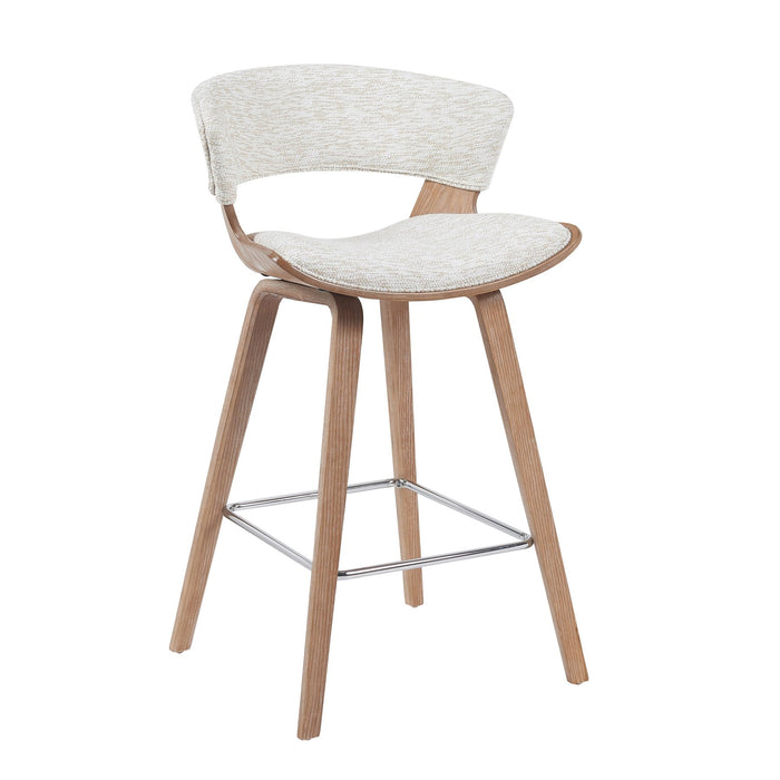 Jagger Modern Counter Height Bar Stool in White Wash Finish with Oatmeal Upholstered Seat