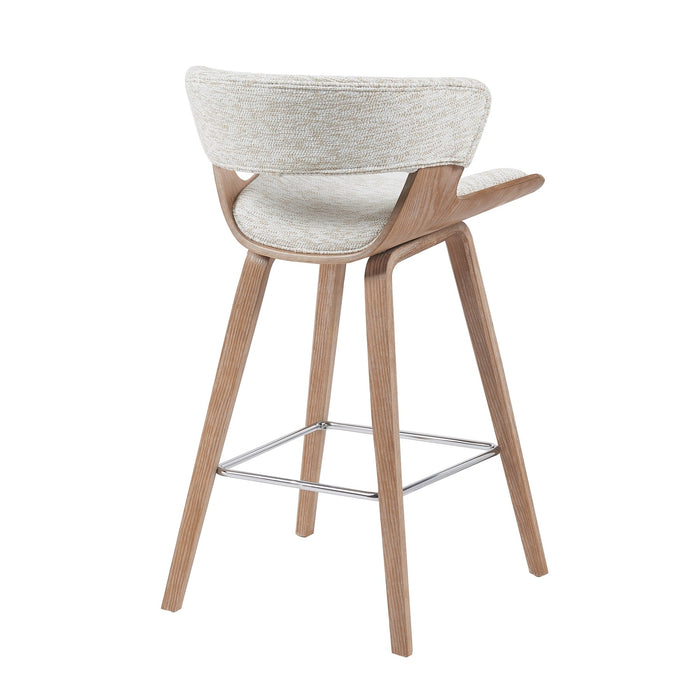 Jagger Modern Counter Height Bar Stool in White Wash Finish with Oatmeal Upholstered Seat