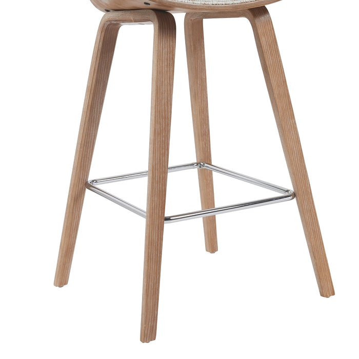Jagger Modern Counter Height Bar Stool in White Wash Finish with Oatmeal Upholstered Seat