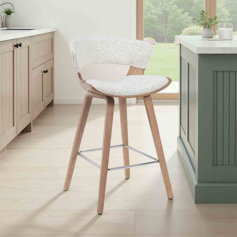 Jagger Modern Counter Height Bar Stool in White Wash Finish with Oatmeal Upholstered Seat - Furniture City (CA)l