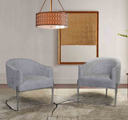 Jolie Contemporary Accent Chair in Polished Stainless Steel Finish and Silver Fabric - Furniture City (CA)l