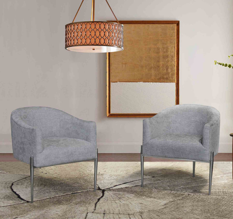 Jolie Contemporary Accent Chair in Polished Stainless Steel Finish and Silver Fabric - Furniture City (CA)l