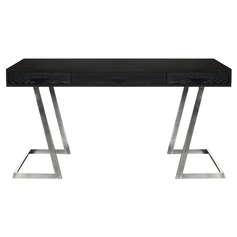 Juniper Contemporary Desk with Polished Stainless Steel Finish and Black Top - Furniture City (CA)l