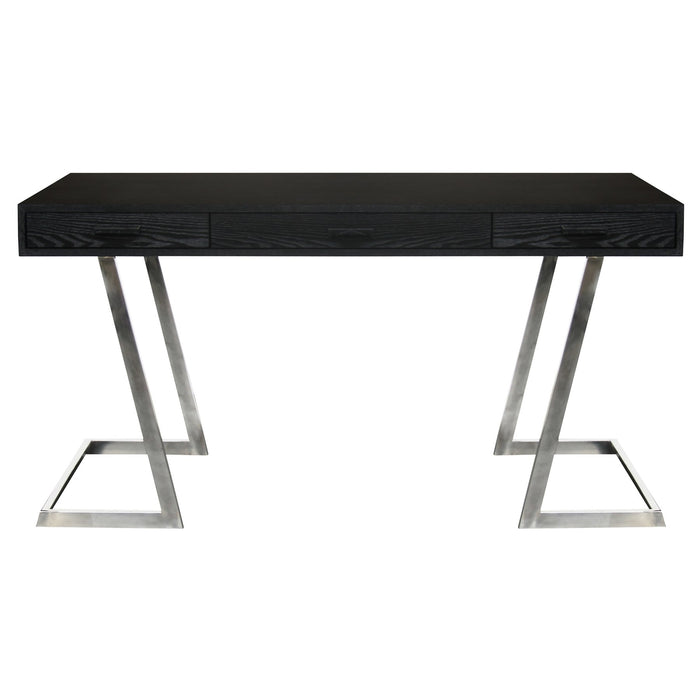 Juniper Contemporary Desk with Polished Stainless Steel Finish and Black Top