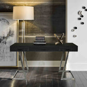 Juniper Contemporary Desk with Polished Stainless Steel Finish and Black Top - Furniture City (CA)l