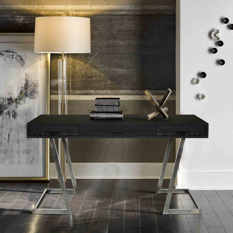 Juniper Contemporary Desk with Polished Stainless Steel Finish and Black Top - Furniture City (CA)l