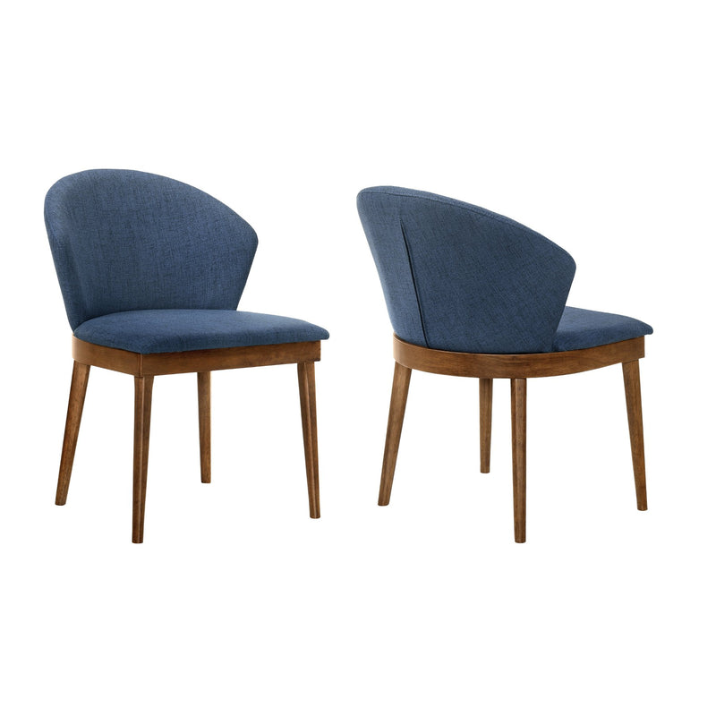 Juno Blue Fabric and Walnut Wood Dining Side Chairs - Set of 2 - Furniture City (CA)l