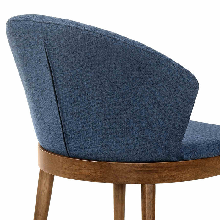 Juno Blue Fabric and Walnut Wood Dining Side Chairs - Set of 2