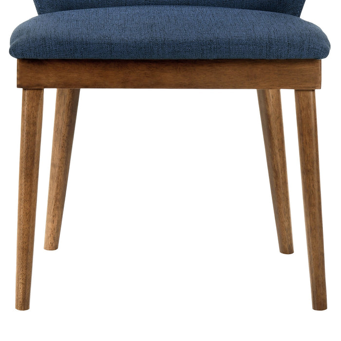 Juno Blue Fabric and Walnut Wood Dining Side Chairs - Set of 2