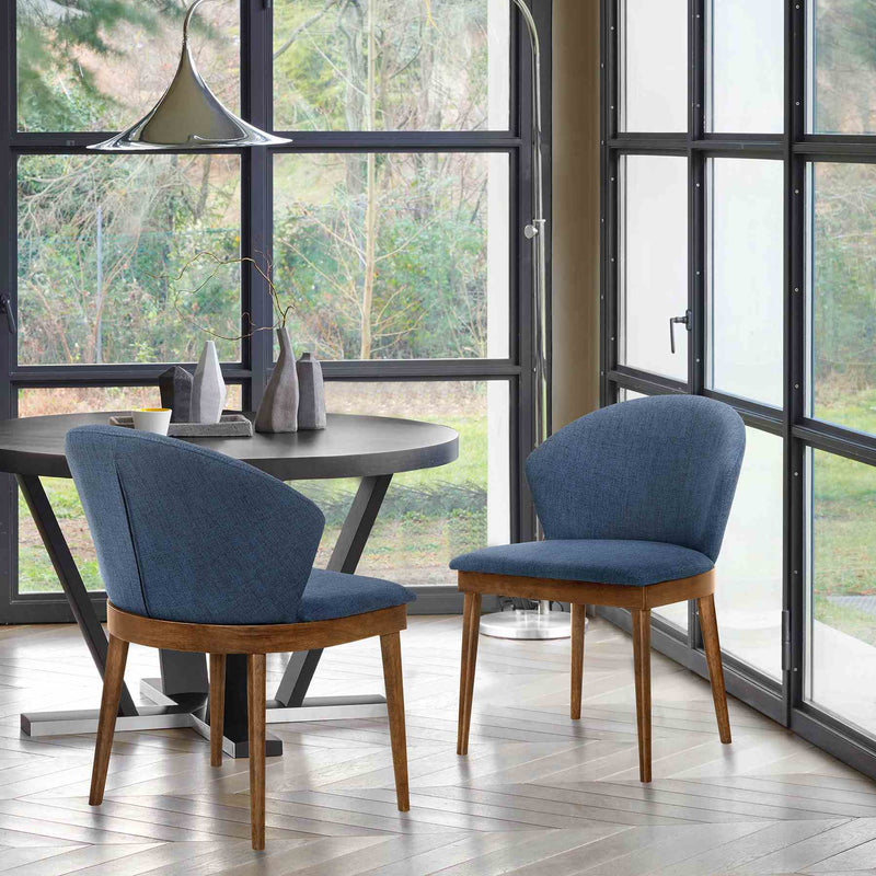 Juno Blue Fabric and Walnut Wood Dining Side Chairs - Set of 2 - Furniture City (CA)l