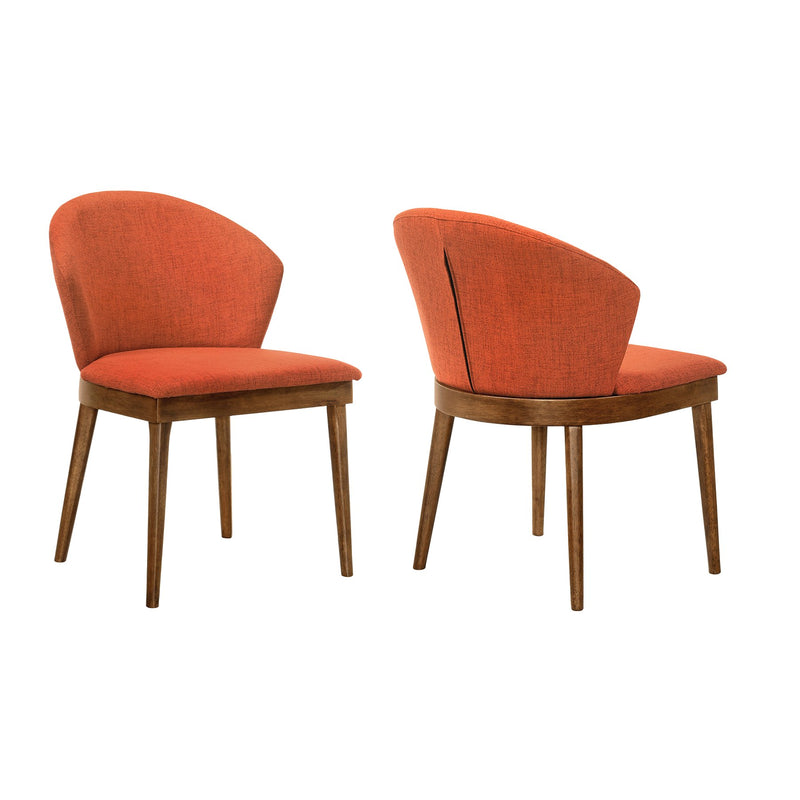 Juno Orange Fabric and Walnut Wood Dining Side Chairs - Set of 2 - Furniture City (CA)l