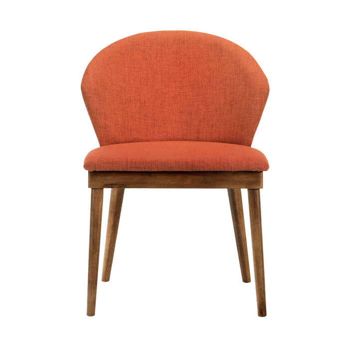 Juno Orange Fabric and Walnut Wood Dining Side Chairs - Set of 2