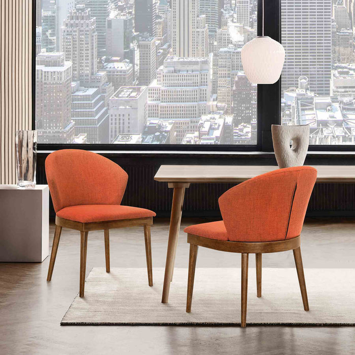 Juno Orange Fabric and Walnut Wood Dining Side Chairs - Set of 2