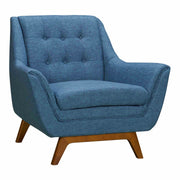 Janson Mid-Century Sofa Chair in Champagne Wood Finish and Blue Fabric - Furniture City (CA)l