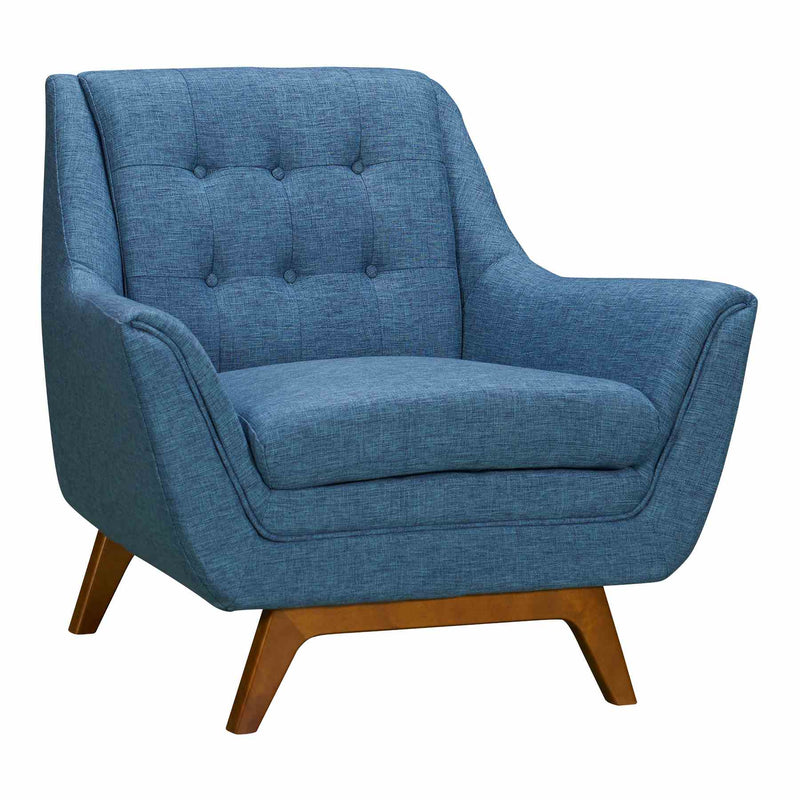 Janson Mid-Century Sofa Chair in Champagne Wood Finish and Blue Fabric - Furniture City (CA)l