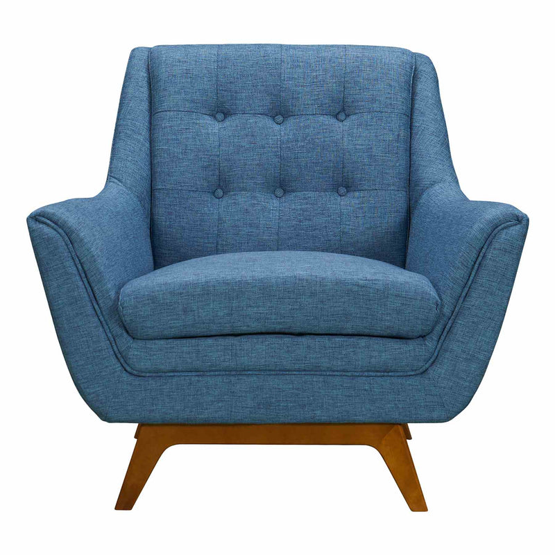 Janson Mid-Century Sofa Chair in Champagne Wood Finish and Blue Fabric - Furniture City (CA)l