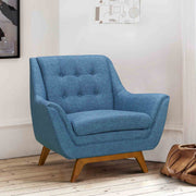 Janson Mid-Century Sofa Chair in Champagne Wood Finish and Blue Fabric - Furniture City (CA)l