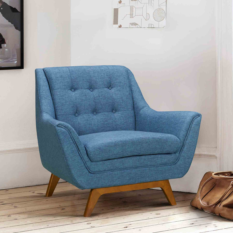Janson Mid-Century Sofa Chair in Champagne Wood Finish and Blue Fabric - Furniture City (CA)l