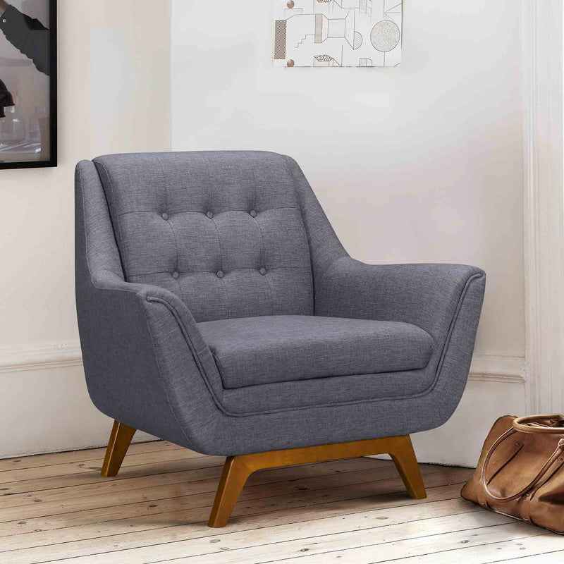 Janson Mid-Century Sofa Chair in Champagne Wood Finish and Dark Gray Fabric - Furniture City (CA)l