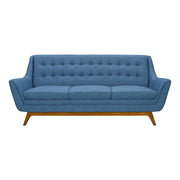 Janson Mid-Century Sofa in Champagne Wood Finish and Blue Fabric - Furniture City (CA)l