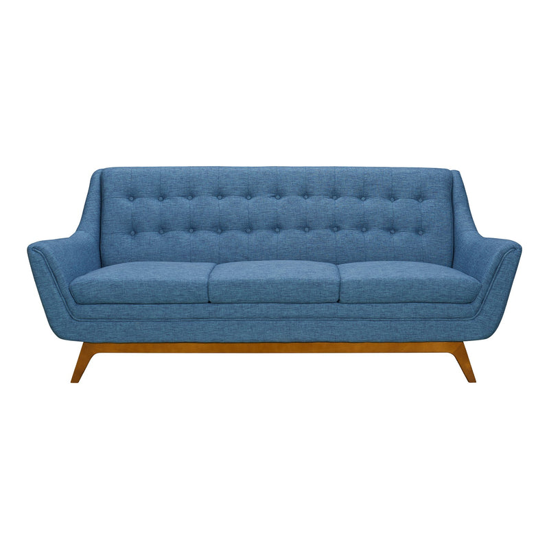 Janson Mid-Century Sofa in Champagne Wood Finish and Blue Fabric - Furniture City (CA)l