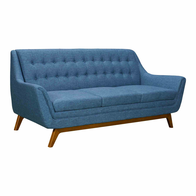Janson Mid-Century Sofa in Champagne Wood Finish and Blue Fabric - Furniture City (CA)l