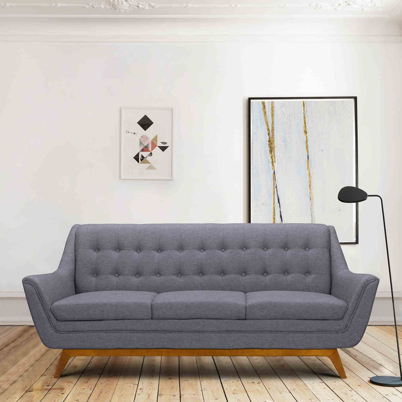 Janson Mid-Century Sofa in Champagne Wood Finish and Dark Gray Fabric - Furniture City (CA)l