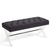 Joanna Ottoman Bench in Black Tufted Velvet with Crystal Buttons and Acrylic Legs - Furniture City (CA)l