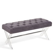 Joanna Ottoman Bench in Gray Tufted Velvet with Crystal Buttons and Acrylic Legs - Furniture City (CA)l