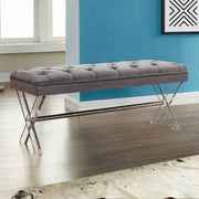 Joanna Ottoman Bench in Gray Tufted Velvet with Crystal Buttons and Acrylic Legs - Furniture City (CA)l