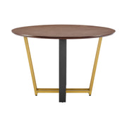 Joana 48" Round Dining Table in Gold Stainless Steel and Black Iron Base with Walnut Tabletop - Furniture City (CA)l