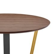 Joana 48" Round Dining Table in Gold Stainless Steel and Black Iron Base with Walnut Tabletop - Furniture City (CA)l