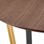 Joana 48" Round Dining Table in Gold Stainless Steel and Black Iron Base with Walnut Tabletop - Furniture City (CA)l