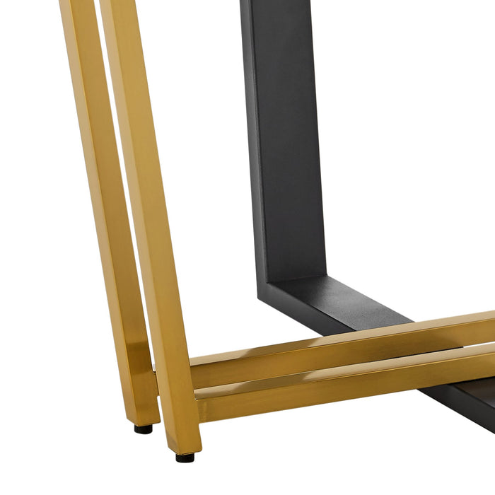 Joana 48" Round Dining Table in Gold Stainless Steel and Black Iron Base with Walnut Tabletop