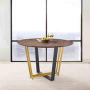 Joana 48" Round Dining Table in Gold Stainless Steel and Black Iron Base with Walnut Tabletop - Furniture City (CA)l