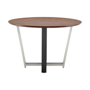 Joana 48" Round Dining Table in Brushed Stainless Steel and Black Iron Base with Walnut Tabletop - Furniture City (CA)l