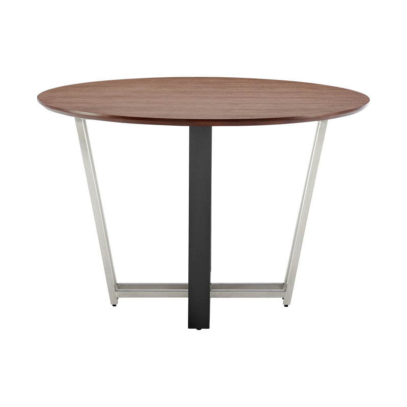 Joana 48" Round Dining Table in Brushed Stainless Steel and Black Iron Base with Walnut Tabletop - Furniture City (CA)l