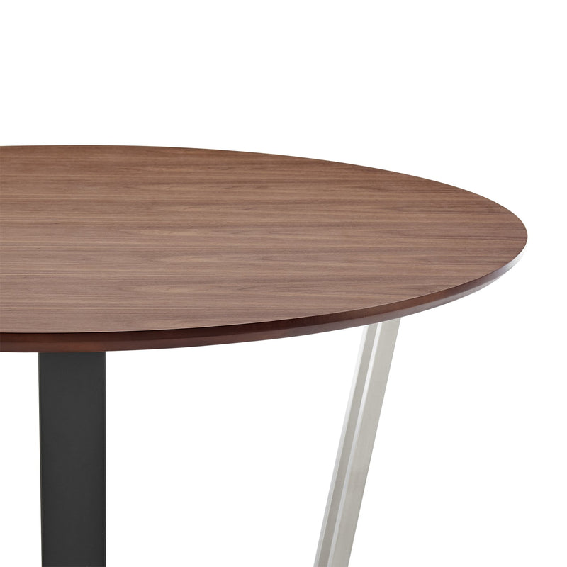 Joana 48" Round Dining Table in Brushed Stainless Steel and Black Iron Base with Walnut Tabletop - Furniture City (CA)l