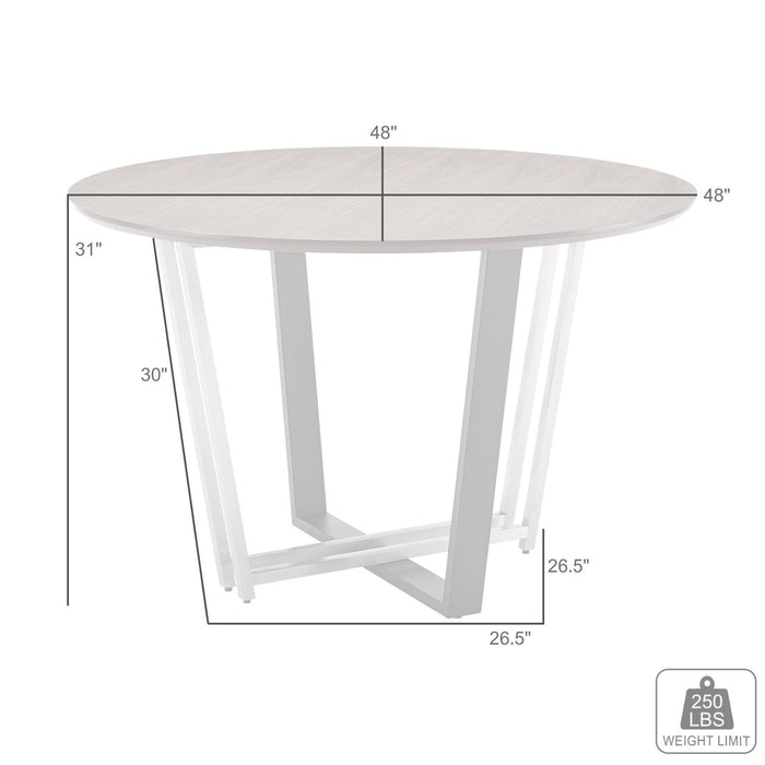 Joana 48" Round Dining Table in Brushed Stainless Steel and Black Iron Base with Walnut Tabletop