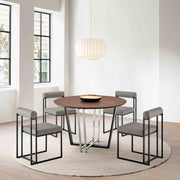 Joana 48" Round Dining Table in Brushed Stainless Steel and Black Iron Base with Walnut Tabletop - Furniture City (CA)l