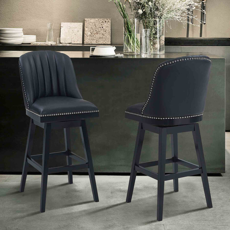 Journey 26" Counter Height Swivel Black Faux Leather and Black Wood Bar Stool - Furniture City (CA)l