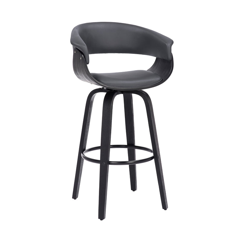 Julyssa 26" Counter Height Swivel Gray Faux Leather and Black Wood Bar Stool - Furniture City (CA)l