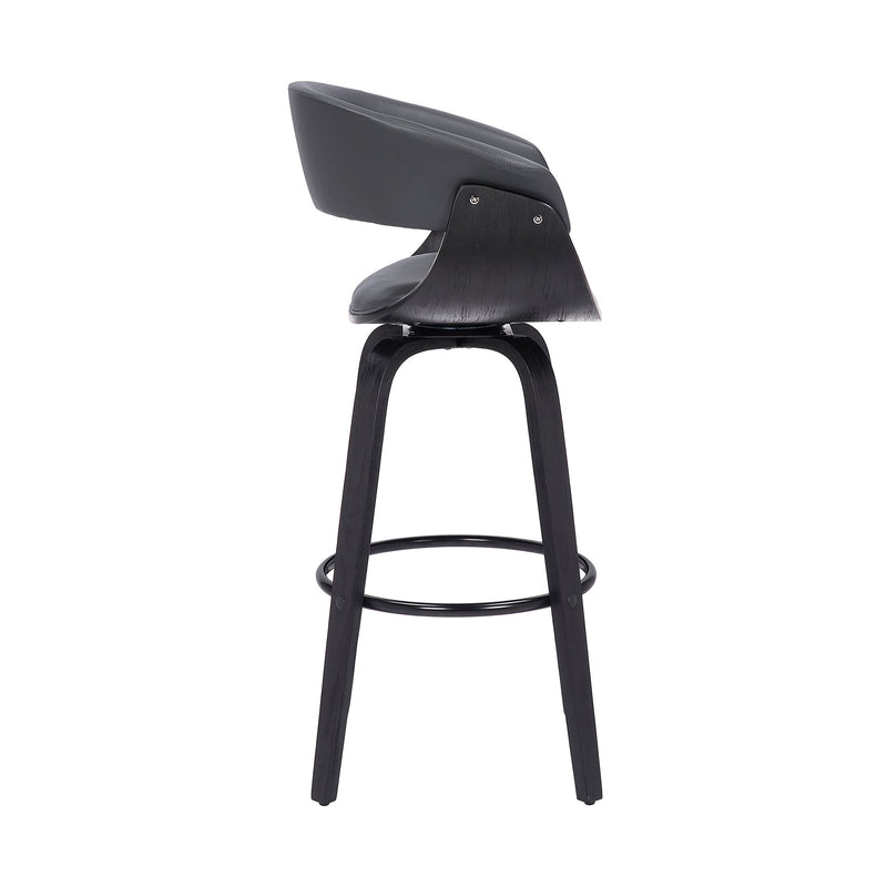 Julyssa 26" Counter Height Swivel Gray Faux Leather and Black Wood Bar Stool - Furniture City (CA)l