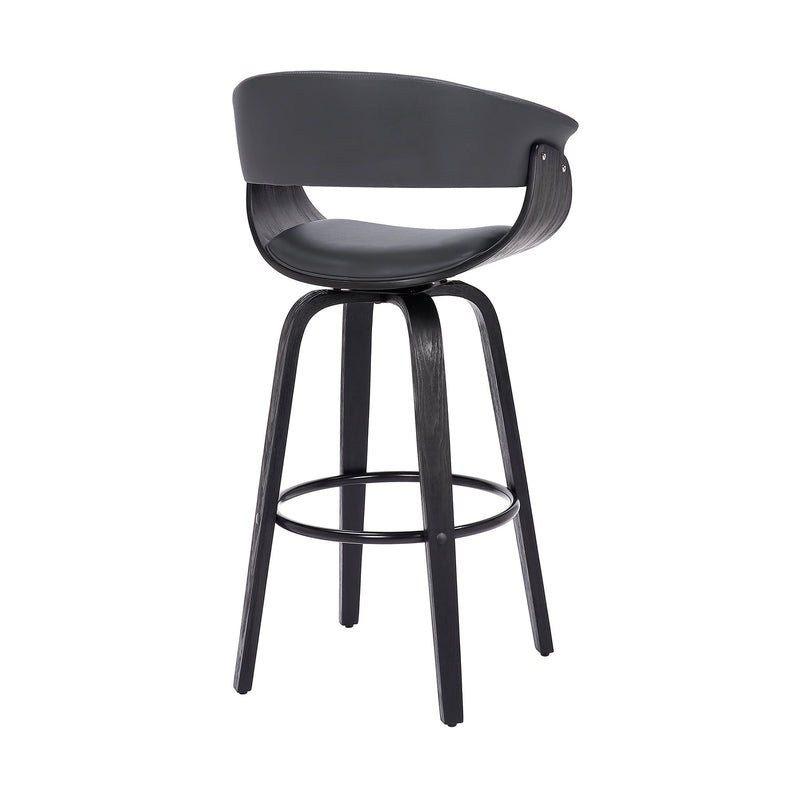Julyssa 26" Counter Height Swivel Gray Faux Leather and Black Wood Bar Stool - Furniture City (CA)l