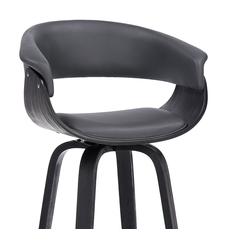 Julyssa 30" Bar Height Swivel Gray Faux Leather and Black Wood Bar Stool - Furniture City (CA)l