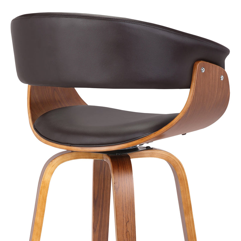 Julyssa 26" Counter Height Swivel Brown Faux Leather and Walnut Wood Bar Stool - Furniture City (CA)l