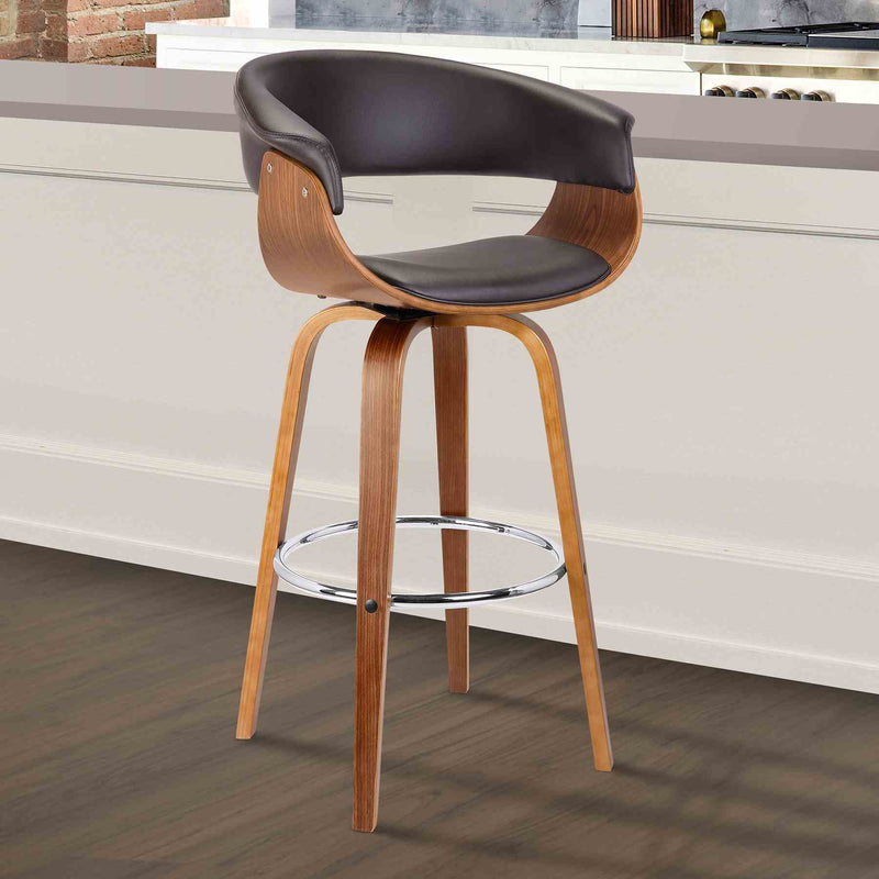 Julyssa 26" Counter Height Swivel Brown Faux Leather and Walnut Wood Bar Stool - Furniture City (CA)l