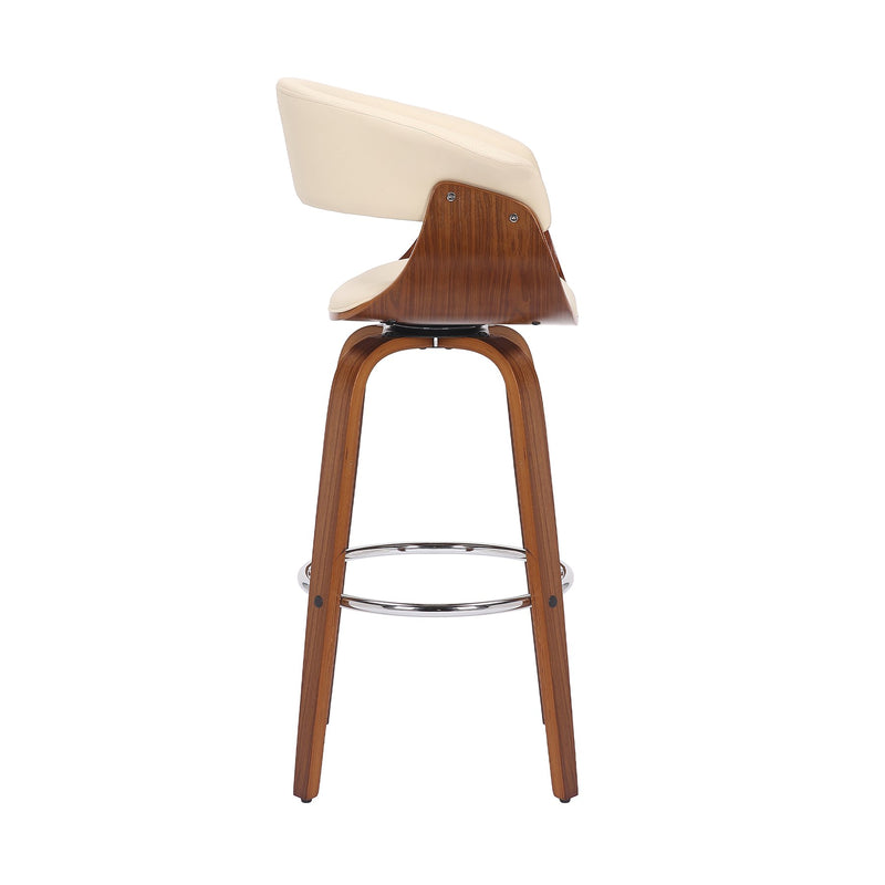 Julyssa 26" Counter Height Swivel Cream Faux Leather and Walnut Wood Bar Stool - Furniture City (CA)l