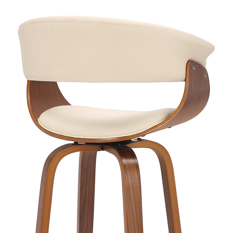 Julyssa 26" Counter Height Swivel Cream Faux Leather and Walnut Wood Bar Stool - Furniture City (CA)l